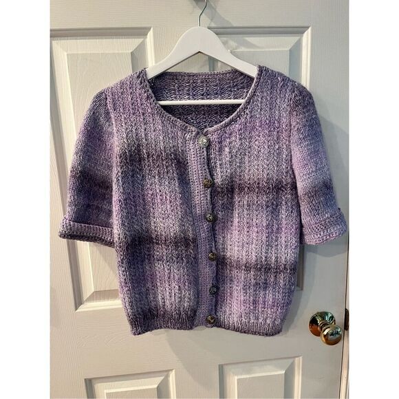 Handmade Lavender & Purple Knit Cardigan Sweater Beautiful Sz M EUC - Picture 1 of 5